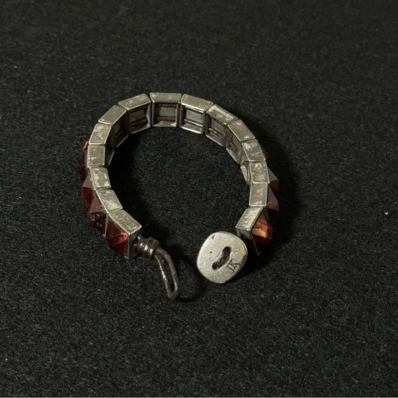 Jewel Kade Silver and Red Geometric Bracelet - Picture 2 of 3